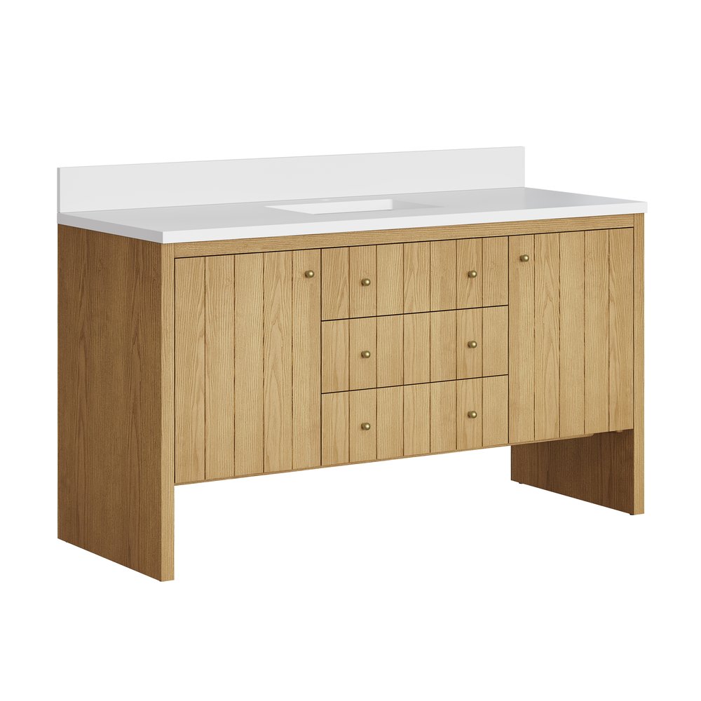 James Martin - Hudson 60" Single Vanity, Light Natural Oak w/ Single Hole 3 CM White Zeus Top & Backsplash - 435-V60S-LNO-1WZ view 9