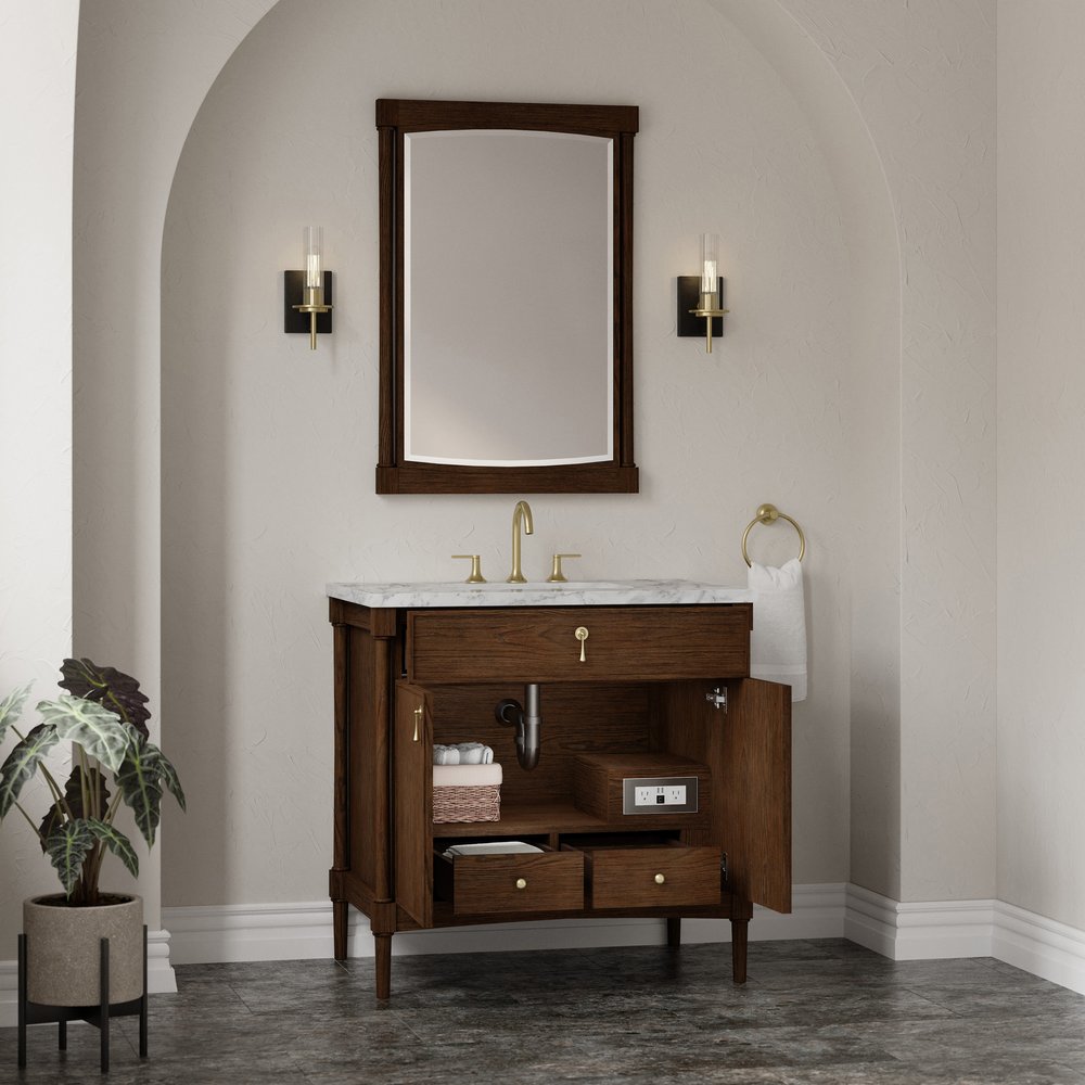 James Martin - Kinnsden 36" Single Vanity, Sable Oak w/ 3 CM Carrara Marble Top - D680-V36-SBK-3CAR view 5