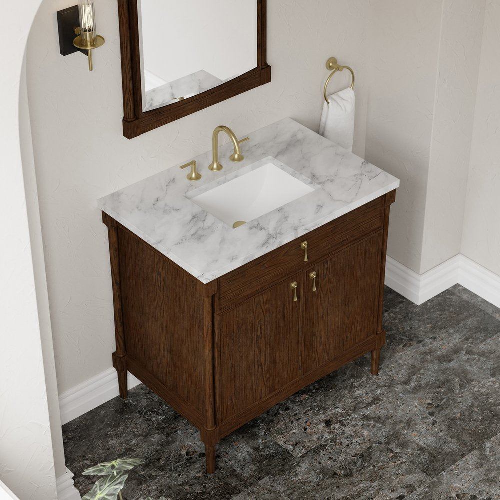 James Martin - Kinnsden 36" Single Vanity, Sable Oak w/ 3 CM Carrara Marble Top - D680-V36-SBK-3CAR view 7