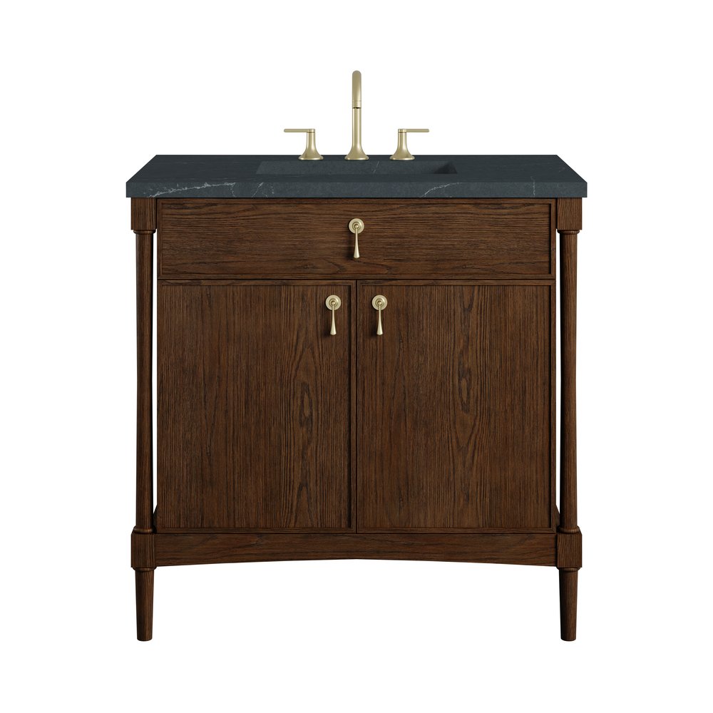 James Martin - Kinnsden 36" Single Vanity, Sable Oak w/ 3 CM Charcoal Soapstone Silestone Top - D680-V36-SBK-3CSP view 1