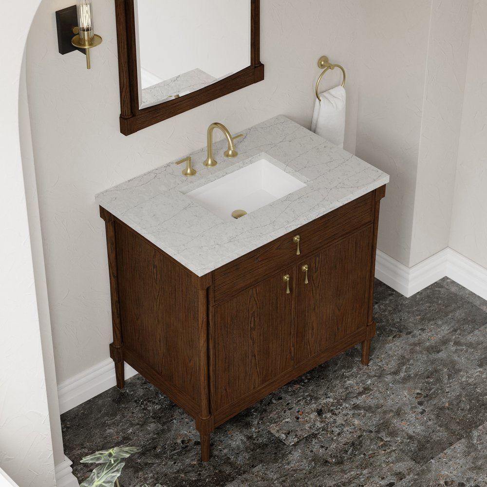 James Martin - Kinnsden 36" Single Vanity, Sable Oak w/ 3 CM Eternal Jasmine Pearl Silestone Top - D680-V36-SBK-3EJP view 7