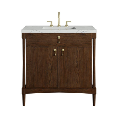 James Martin - Kinnsden 36" Single Vanity, Sable Oak w/ 3 CM Ethereal Noctis Silestone Top - D680-V36-SBK-3ENC view 1