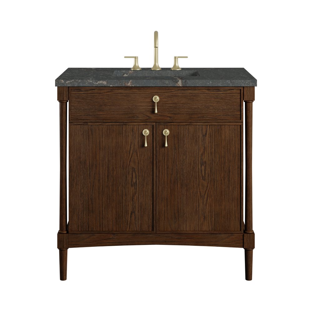 James Martin - Kinnsden 36" Single Vanity, Sable Oak w/ 3 CM Parisien Bleu Silestone Top - D680-V36-SBK-3PBL view 1