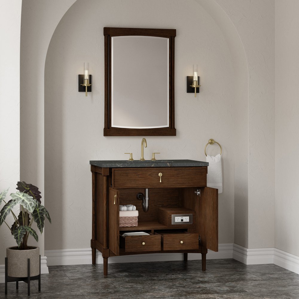 James Martin - Kinnsden 36" Single Vanity, Sable Oak w/ 3 CM Parisien Bleu Silestone Top - D680-V36-SBK-3PBL view 5