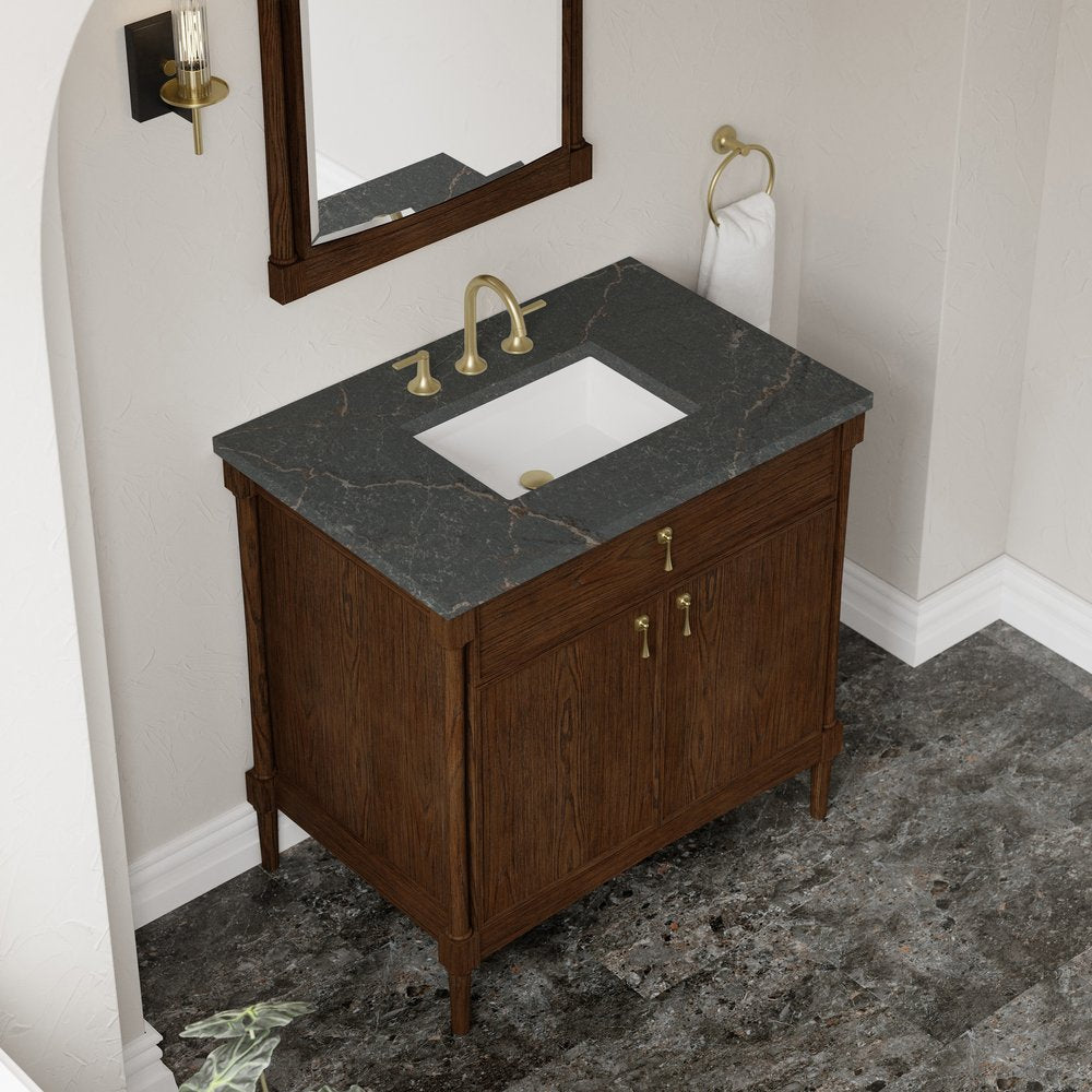 James Martin - Kinnsden 36" Single Vanity, Sable Oak w/ 3 CM Parisien Bleu Silestone Top - D680-V36-SBK-3PBL view 7