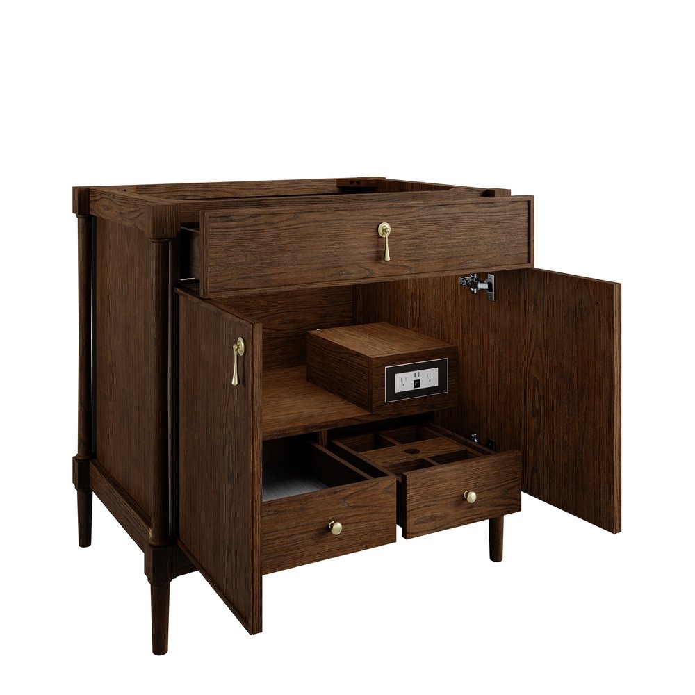 James Martin - Kinnsden 36" Single Vanity, Sable Oak w/ 3 CM Parisien Bleu Silestone Top - D680-V36-SBK-3PBL view 8