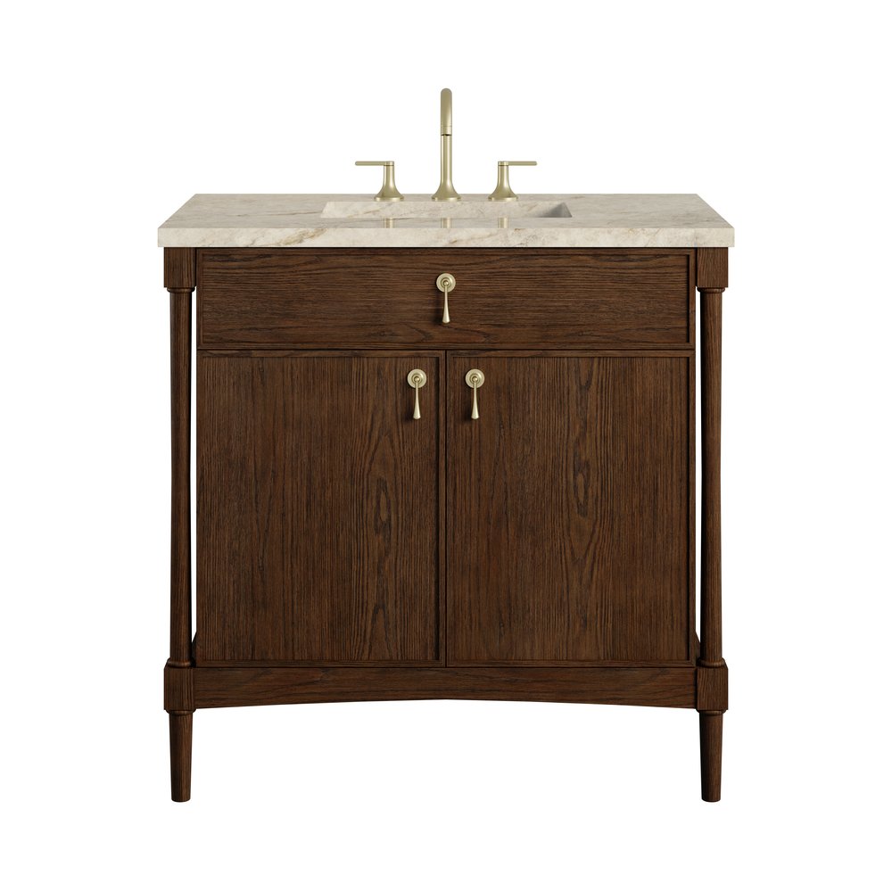 James Martin - Kinnsden 36" Single Vanity, Sable Oak w/ 3 CM Tajnar Eclos Top - D680-V36-SBK-3TJR view 1