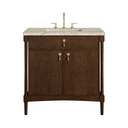 James Martin - Kinnsden 36" Single Vanity, Sable Oak w/ 3 CM Tajnar Eclos Top - D680-V36-SBK-3TJR view 1