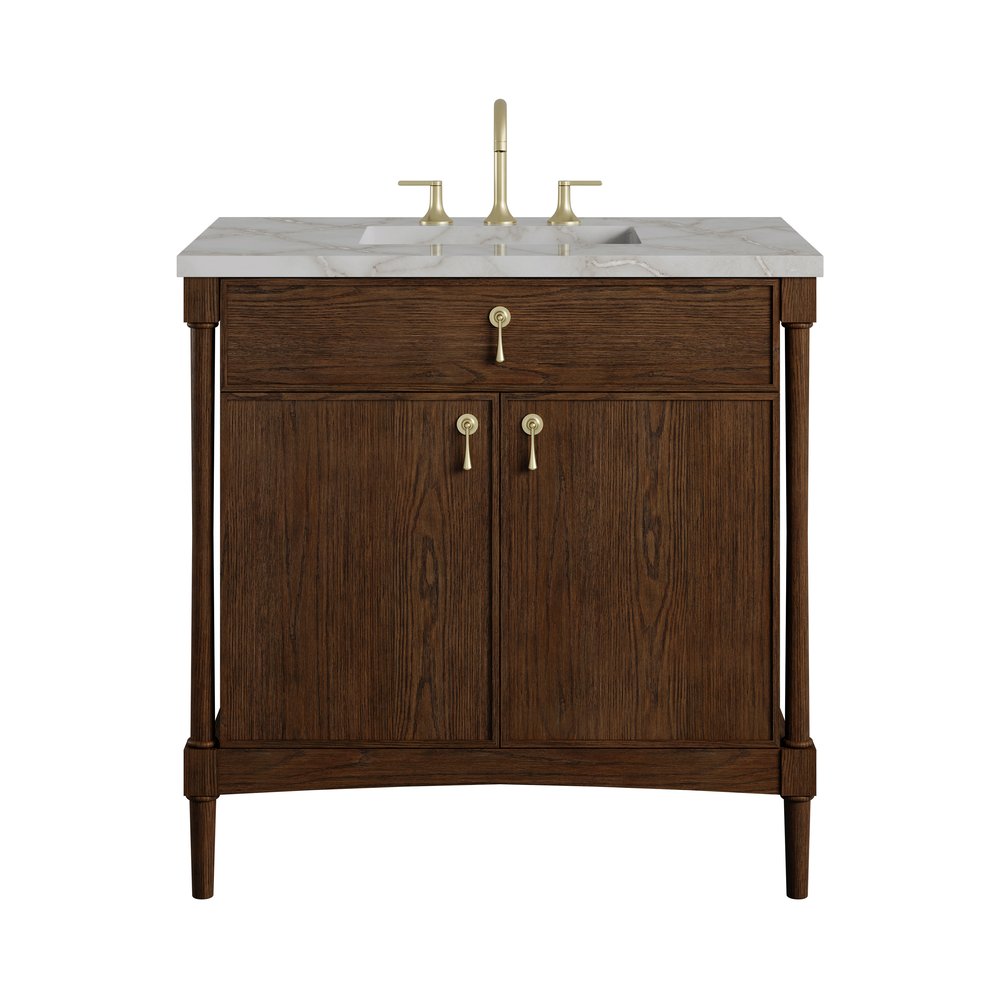 James Martin - Kinnsden 36" Single Vanity, Sable Oak w/ 3 CM Victorian Silver Silestone Top - D680-V36-SBK-3VSL view 1