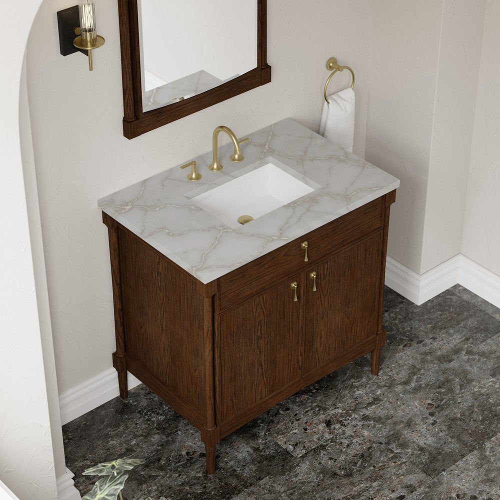 James Martin - Kinnsden 36" Single Vanity, Sable Oak w/ 3 CM Victorian Silver Silestone Top - D680-V36-SBK-3VSL view 7