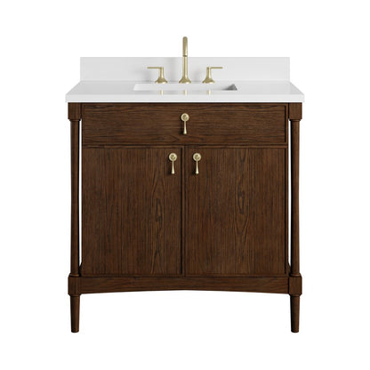 James Martin - Kinnsden 36" Single Vanity, Sable Oak w/ 3 CM White Zeus Silestone Top - D680-V36-SBK-3WZ view 2