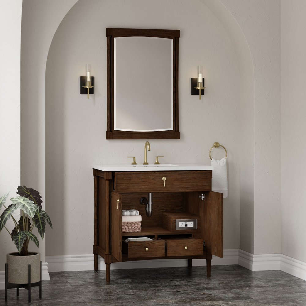 James Martin - Kinnsden 36" Single Vanity, Sable Oak w/ 3 CM White Zeus Silestone Top - D680-V36-SBK-3WZ view 8
