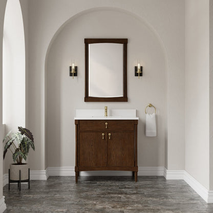 James Martin - Kinnsden 36" Single Vanity, Sable Oak w/ Single Hole 3 CM White Zeus Silestone Top and Matching Backsplash - D680-V36-SBK-1WZ view 3