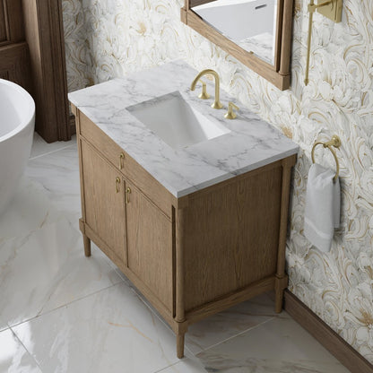 James Martin - Kinnsden 36" Single Vanity, Weathered Oak w/ 3 CM Carrara Marble Top - D680-V36-WTO-3CAR view 7