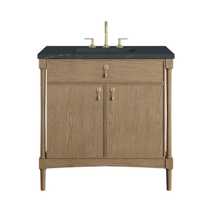 James Martin - Kinnsden 36" Single Vanity, Weathered Oak w/ 3 CM Charcoal Soapstone Silestone Top - D680-V36-WTO-3CSP view 1