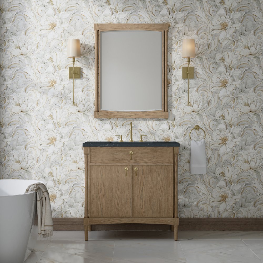 James Martin - Kinnsden 36" Single Vanity, Weathered Oak w/ 3 CM Charcoal Soapstone Silestone Top - D680-V36-WTO-3CSP view 3