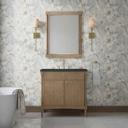 James Martin - Kinnsden 36" Single Vanity, Weathered Oak w/ 3 CM Charcoal Soapstone Silestone Top - D680-V36-WTO-3CSP view 3