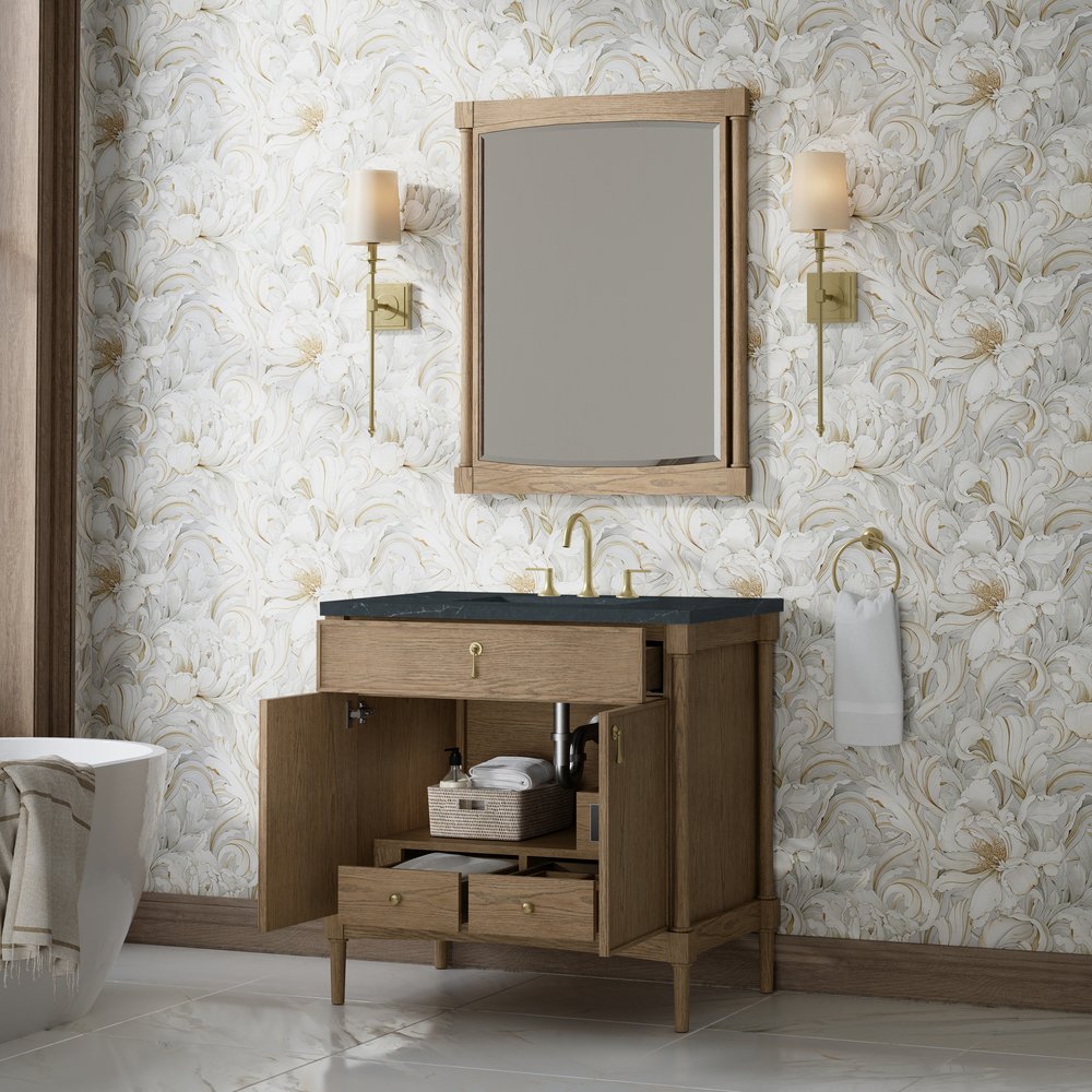 James Martin - Kinnsden 36" Single Vanity, Weathered Oak w/ 3 CM Charcoal Soapstone Silestone Top - D680-V36-WTO-3CSP view 5