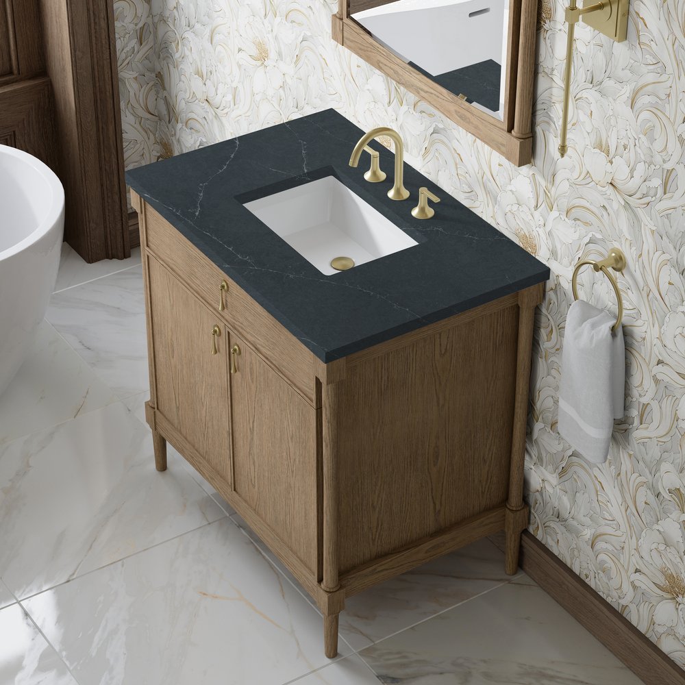 James Martin - Kinnsden 36" Single Vanity, Weathered Oak w/ 3 CM Charcoal Soapstone Silestone Top - D680-V36-WTO-3CSP view 7