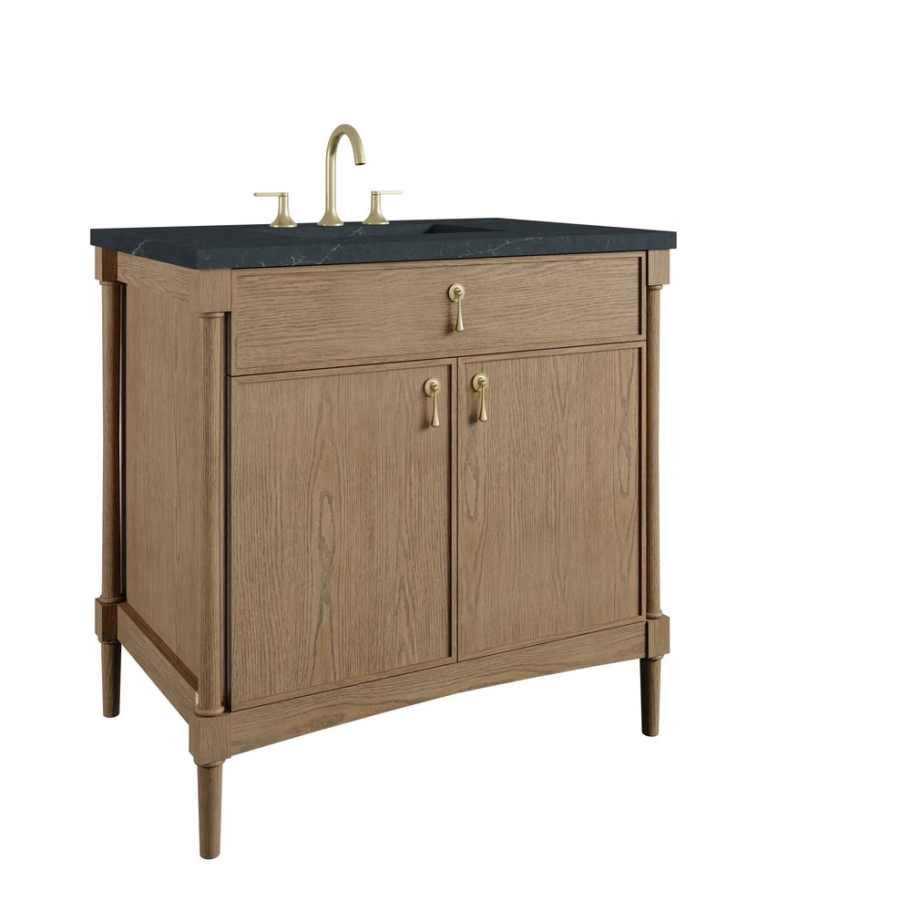 James Martin - Kinnsden 36" Single Vanity, Weathered Oak w/ 3 CM Charcoal Soapstone Silestone Top - D680-V36-WTO-3CSP view 10
