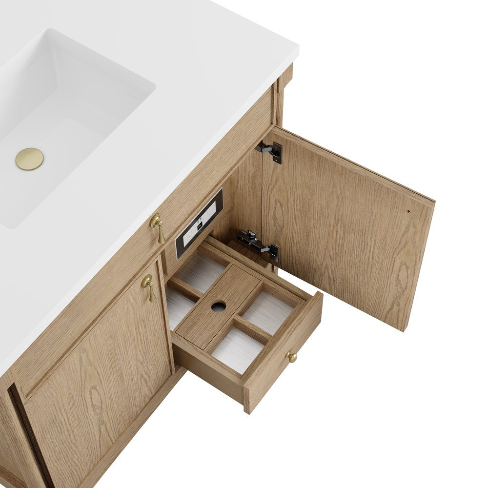 James Martin - Kinnsden 36" Single Vanity, Weathered Oak w/ 3 CM Charcoal Soapstone Silestone Top - D680-V36-WTO-3CSP view 14