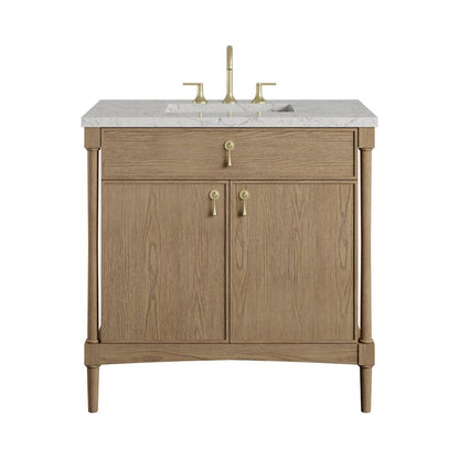 James Martin - Kinnsden 36" Single Vanity, Weathered Oak w/ 3 CM Eternal Jasmine Pearl Silestone Top - D680-V36-WTO-3EJP view 1