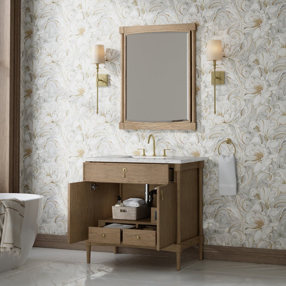 James Martin - Kinnsden 36" Single Vanity, Weathered Oak w/ 3 CM Eternal Jasmine Pearl Silestone Top - D680-V36-WTO-3EJP view 5