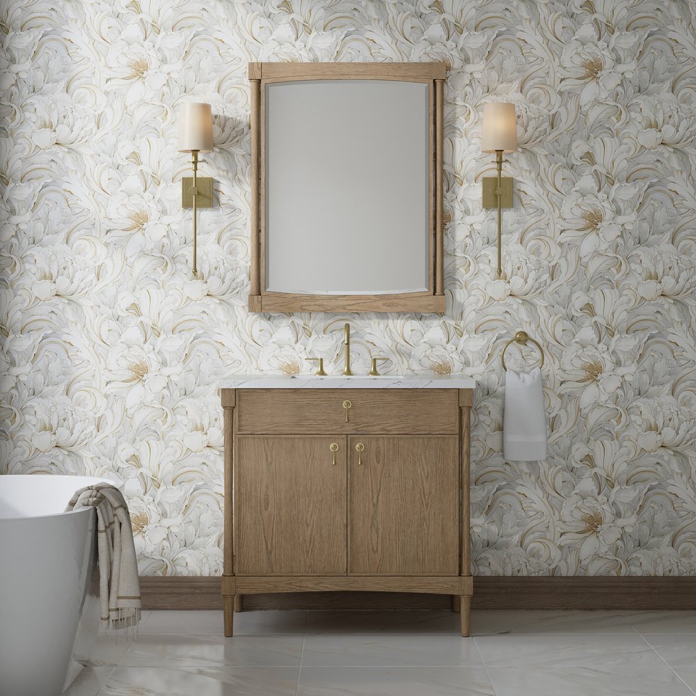 James Martin - Kinnsden 36" Single Vanity, Weathered Oak w/ 3 CM Ethereal Noctis Silestone Top - D680-V36-WTO-3ENC view 3