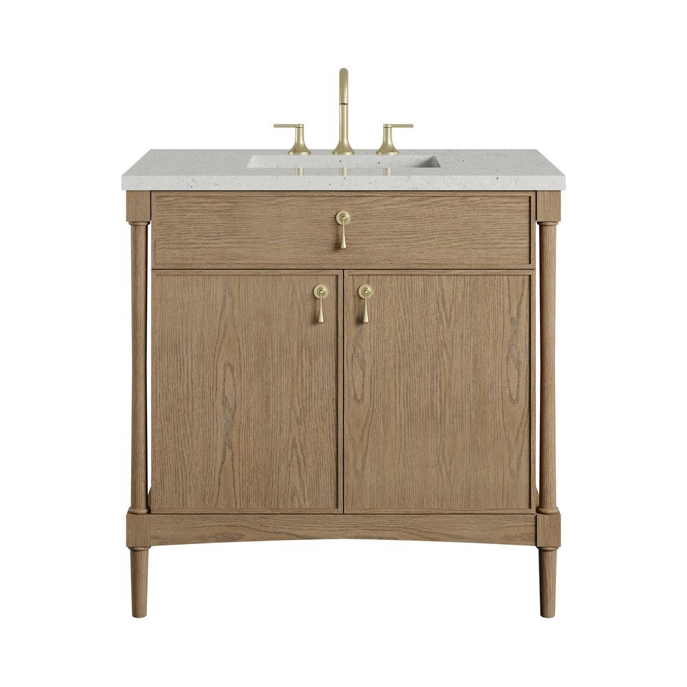 James Martin - Kinnsden 36" Single Vanity, Weathered Oak w/ 3 CM Lime Delight Silestone Top - D680-V36-WTO-3LDL view 1