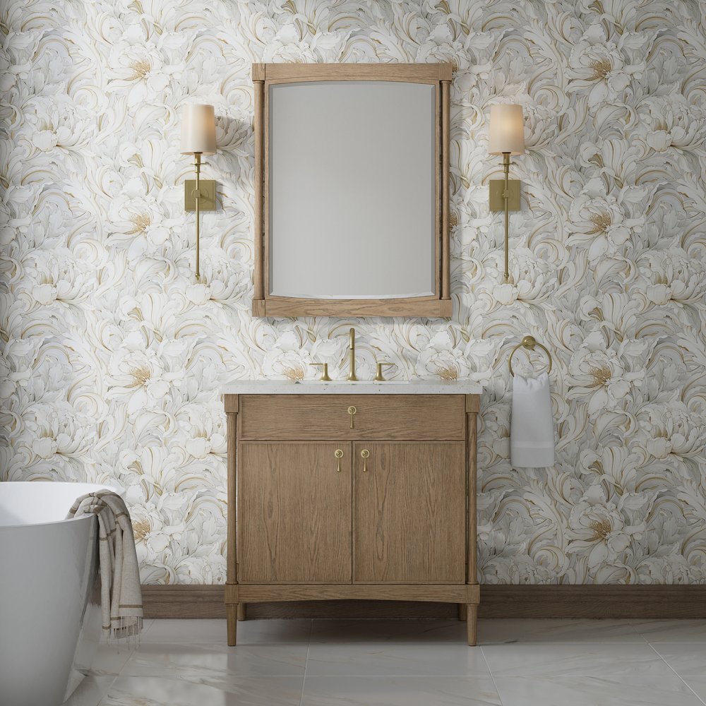 James Martin - Kinnsden 36" Single Vanity, Weathered Oak w/ 3 CM Lime Delight Silestone Top - D680-V36-WTO-3LDL view 3