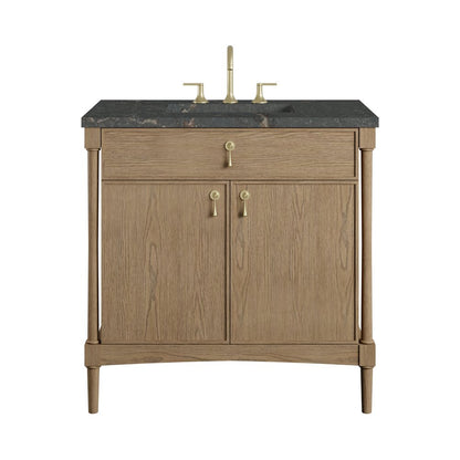 James Martin - Kinnsden 36" Single Vanity, Weathered Oak w/ 3 CM Parisien Bleu Silestone Top - D680-V36-WTO-3PBL view 1