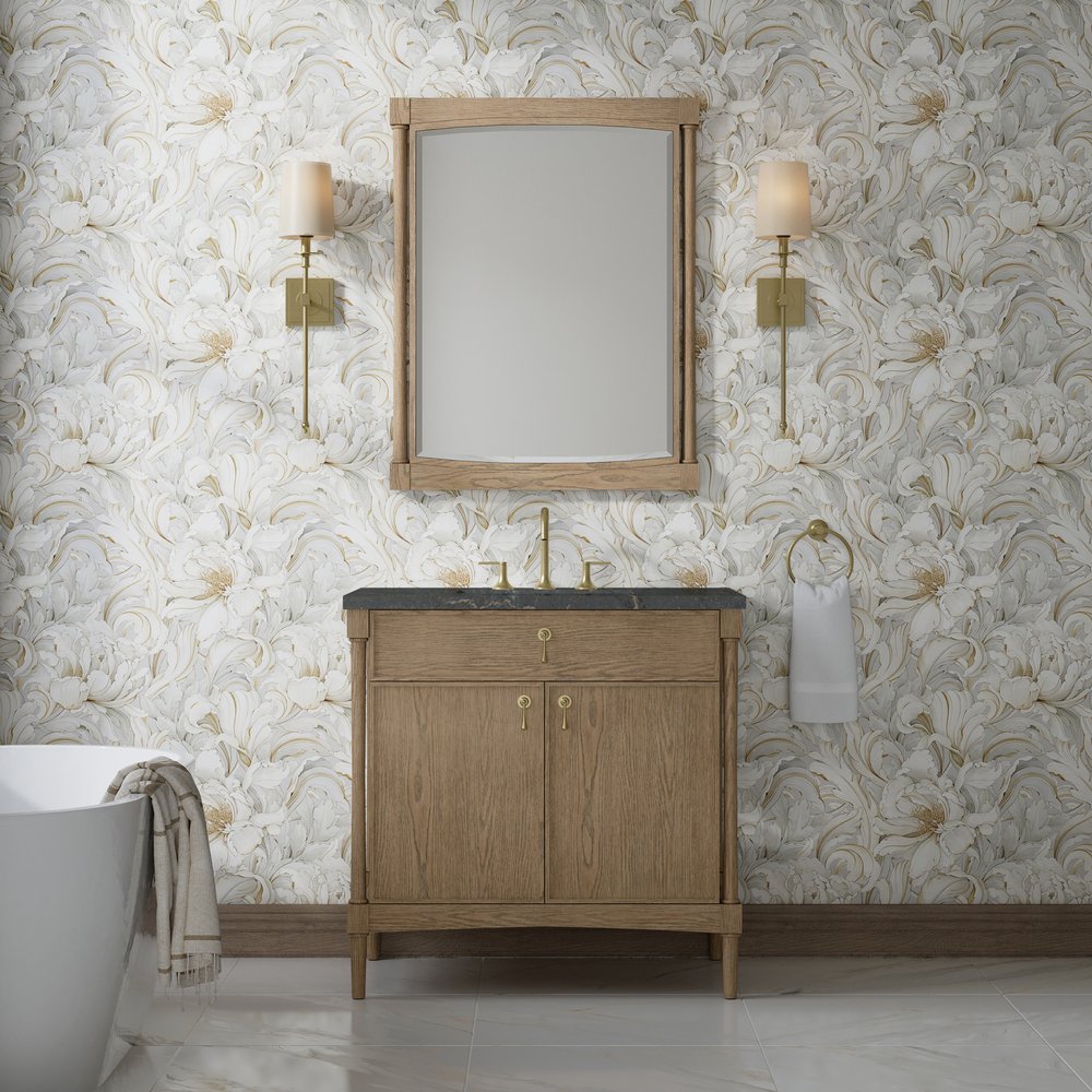 James Martin - Kinnsden 36" Single Vanity, Weathered Oak w/ 3 CM Parisien Bleu Silestone Top - D680-V36-WTO-3PBL view 3