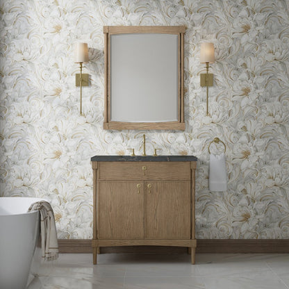 James Martin - Kinnsden 36" Single Vanity, Weathered Oak w/ 3 CM Parisien Bleu Silestone Top - D680-V36-WTO-3PBL view 3