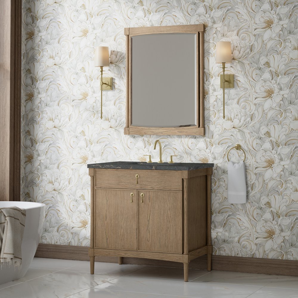 James Martin - Kinnsden 36" Single Vanity, Weathered Oak w/ 3 CM Parisien Bleu Silestone Top - D680-V36-WTO-3PBL view 4