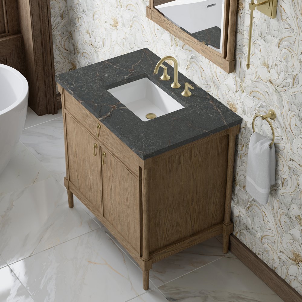 James Martin - Kinnsden 36" Single Vanity, Weathered Oak w/ 3 CM Parisien Bleu Silestone Top - D680-V36-WTO-3PBL view 7