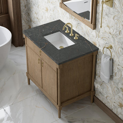 James Martin - Kinnsden 36" Single Vanity, Weathered Oak w/ 3 CM Parisien Bleu Silestone Top - D680-V36-WTO-3PBL view 7