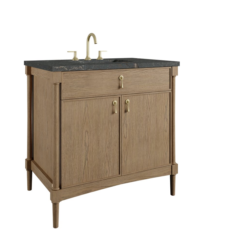 James Martin - Kinnsden 36" Single Vanity, Weathered Oak w/ 3 CM Parisien Bleu Silestone Top - D680-V36-WTO-3PBL view 10