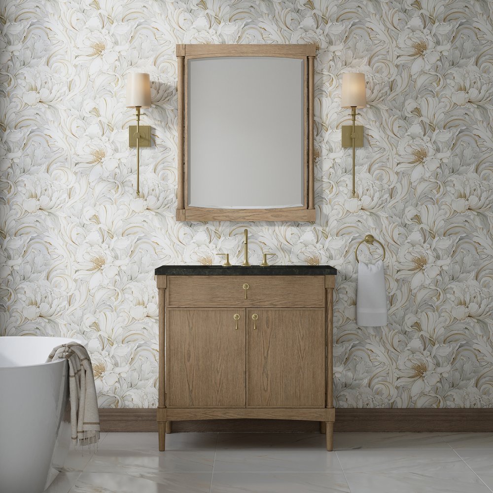 James Martin - Kinnsden 36" Single Vanity, Weathered Oak w/ 3 CM Phantome Eclos Top - D680-V36-WTO-3PHT view 3