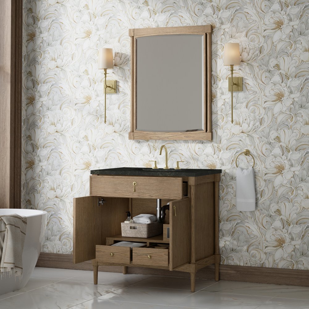 James Martin - Kinnsden 36" Single Vanity, Weathered Oak w/ 3 CM Phantome Eclos Top - D680-V36-WTO-3PHT view 5