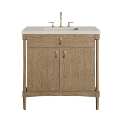 James Martin - Kinnsden 36" Single Vanity, Weathered Oak w/ 3 CM Siberian Silestone Top - D680-V36-WTO-3SFR view 1