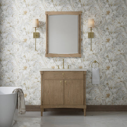 James Martin - Kinnsden 36" Single Vanity, Weathered Oak w/ 3 CM Siberian Silestone Top - D680-V36-WTO-3SFR view 3