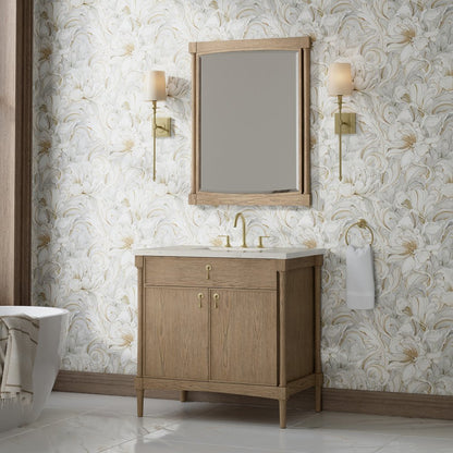 James Martin - Kinnsden 36" Single Vanity, Weathered Oak w/ 3 CM Siberian Silestone Top - D680-V36-WTO-3SFR view 4