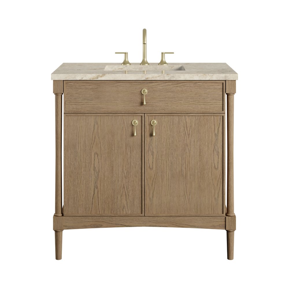 James Martin - Kinnsden 36" Single Vanity, Weathered Oak w/ 3 CM Tajnar Eclos Top - D680-V36-WTO-3TJR view 1