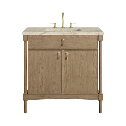 James Martin - Kinnsden 36" Single Vanity, Weathered Oak w/ 3 CM Tajnar Eclos Top - D680-V36-WTO-3TJR view 1