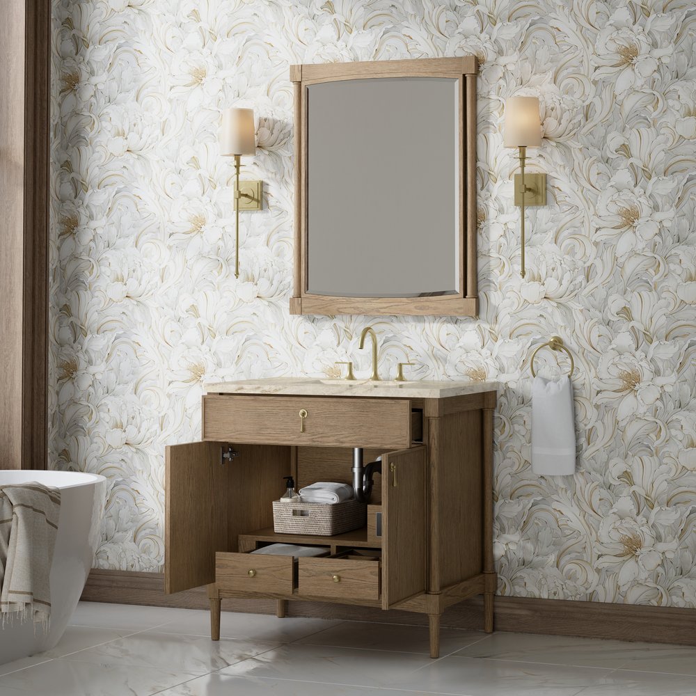 James Martin - Kinnsden 36" Single Vanity, Weathered Oak w/ 3 CM Tajnar Eclos Top - D680-V36-WTO-3TJR view 5