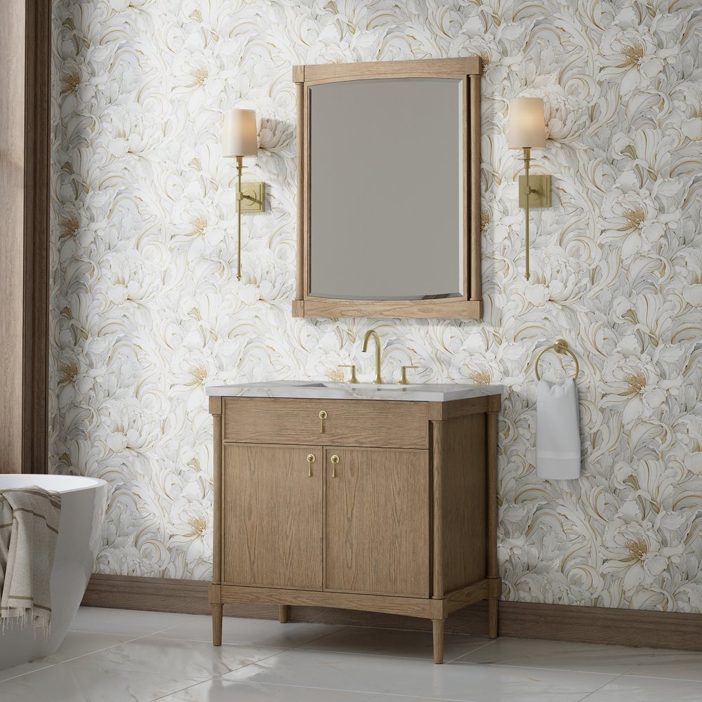 James Martin - Kinnsden 36" Single Vanity, Weathered Oak w/ 3 CM Victorian Silver Silestone Top - D680-V36-WTO-3VSL view 4