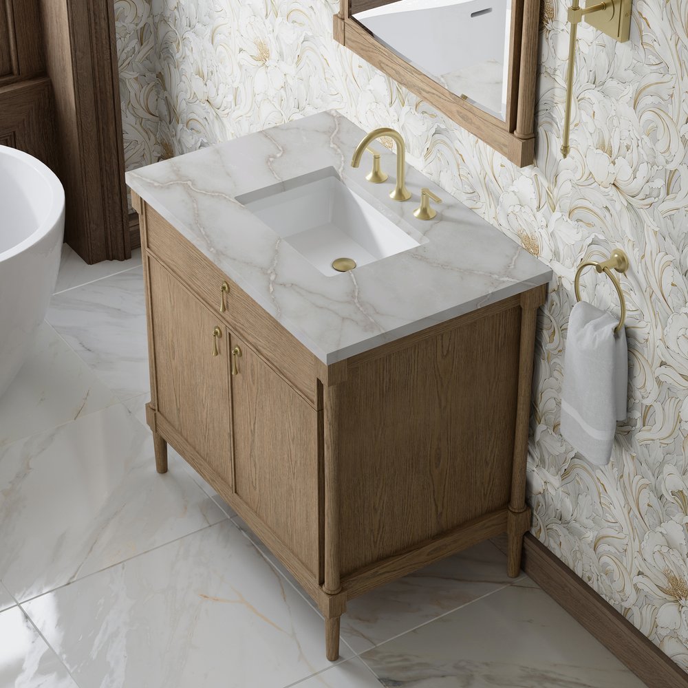 James Martin - Kinnsden 36" Single Vanity, Weathered Oak w/ 3 CM Victorian Silver Silestone Top - D680-V36-WTO-3VSL view 7