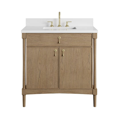 James Martin - Kinnsden 36" Single Vanity, Weathered Oak w/ 3 CM White Zeus Silestone Top - D680-V36-WTO-3WZ view 2