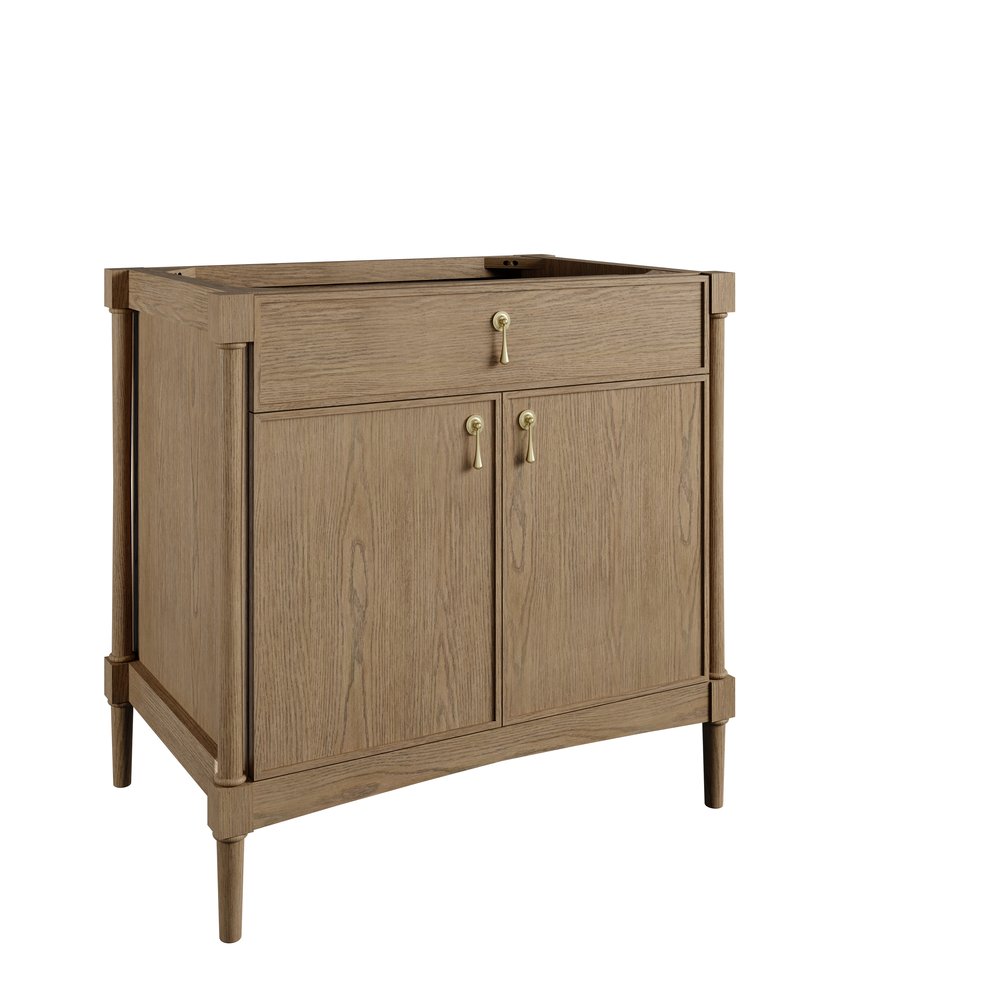 James Martin - Kinnsden 36" Single Vanity, Weathered Oak w/ 3 CM White Zeus Silestone Top - D680-V36-WTO-3WZ view 3