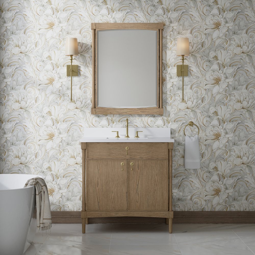James Martin - Kinnsden 36" Single Vanity, Weathered Oak w/ 3 CM White Zeus Silestone Top - D680-V36-WTO-3WZ view 6